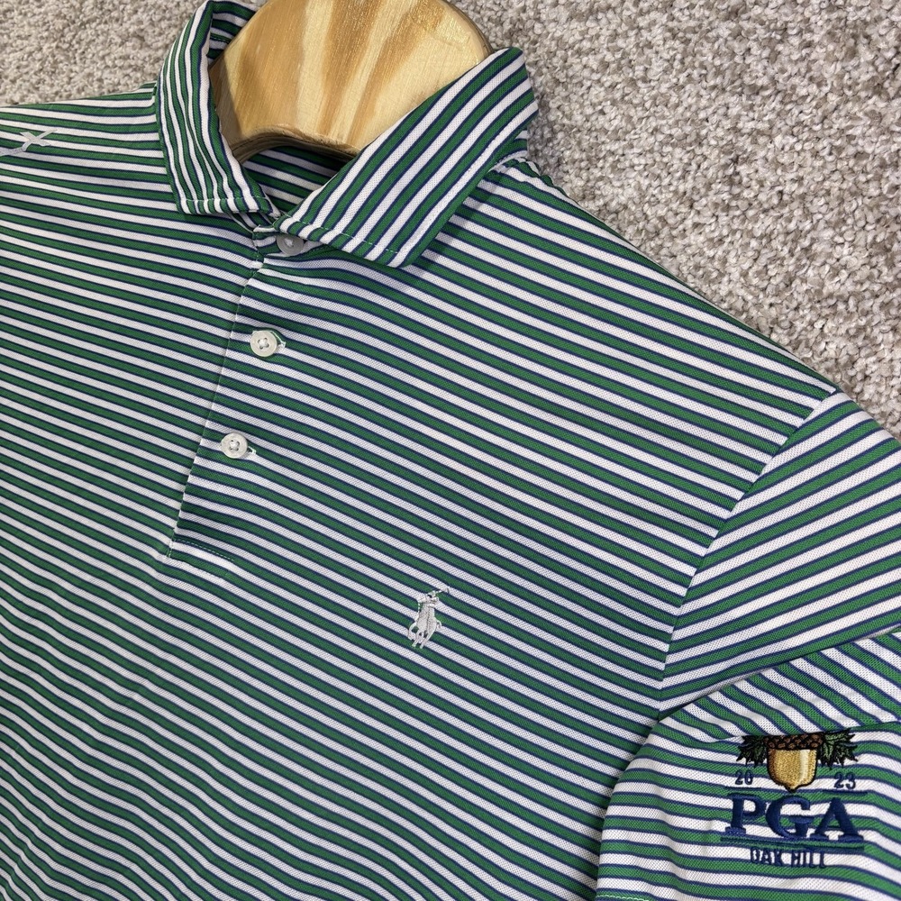 Polo Ralph Lauren Polo Shirt Mens Large Green Stripe RLX PGA 2023 Oak Hill